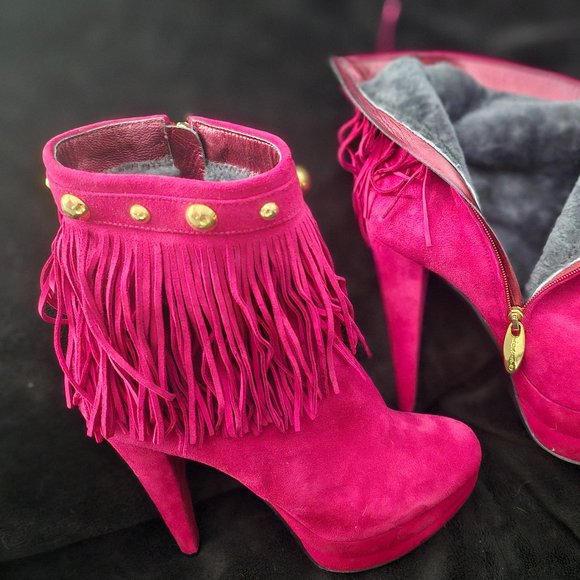 LoriBlu Red Suede Fringged Booties size 6 - Picture 5 of 5